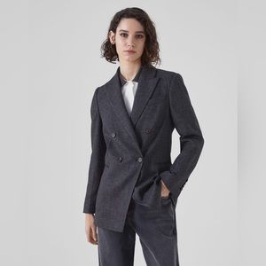 Brunello Cucinelli Charcoal Plaid Double Breasted Blazer/Coat Size Medium